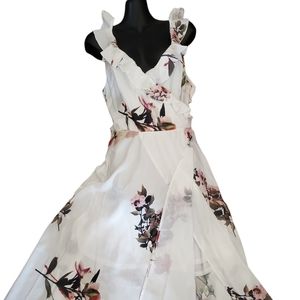 Floral Noctflos V-neck Dress Size Small Midi Sexy Summer Faux Wrap style